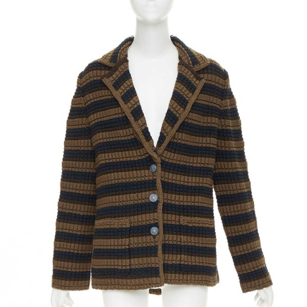 Chanel striped textured knit wool cotton jacket
